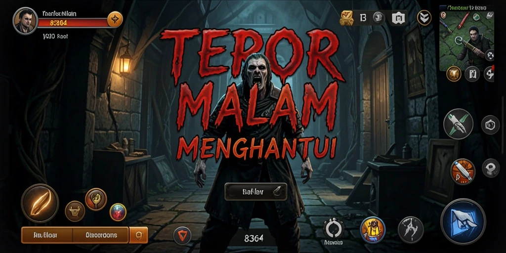 Tampilan gameplay menegangkan dalam 8364 dengan suasana menyeramkan.