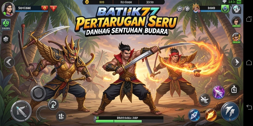 Tampilan dinamis pertempuran di BATIK77 dengan karakter berbudaya.