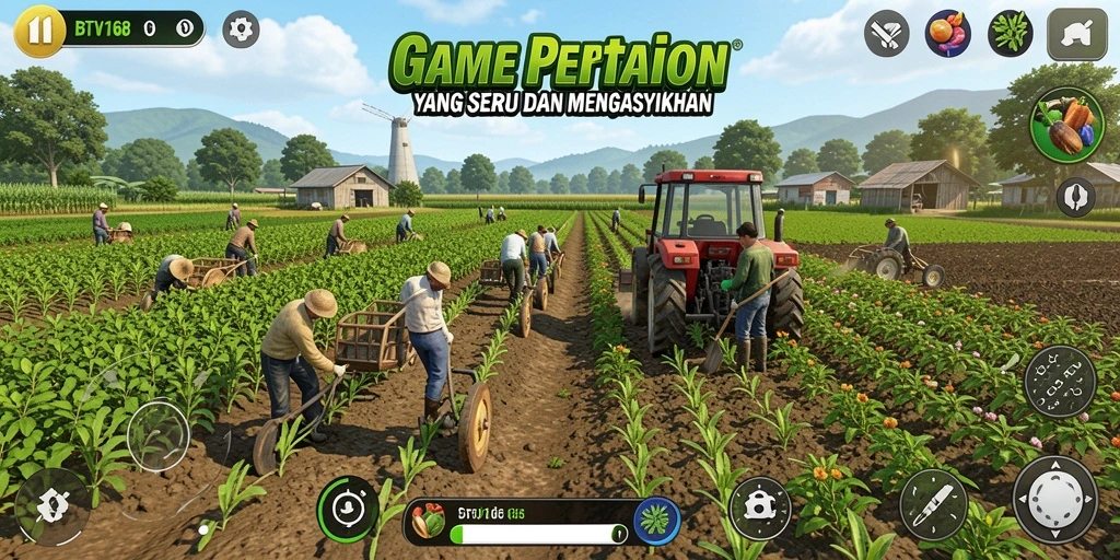Tampilan screenshot BTV168 menunjukkan aktivitas bertani yang seru dan interaktif.