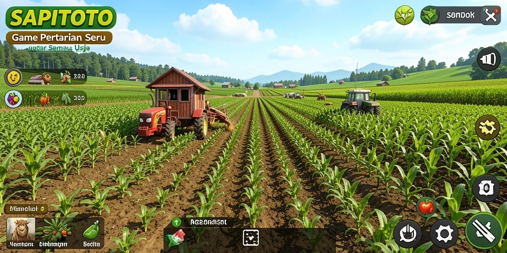 Tampilan gameplay SAPITOTO yang menampilkan pertanian yang menarik dan interaktif.