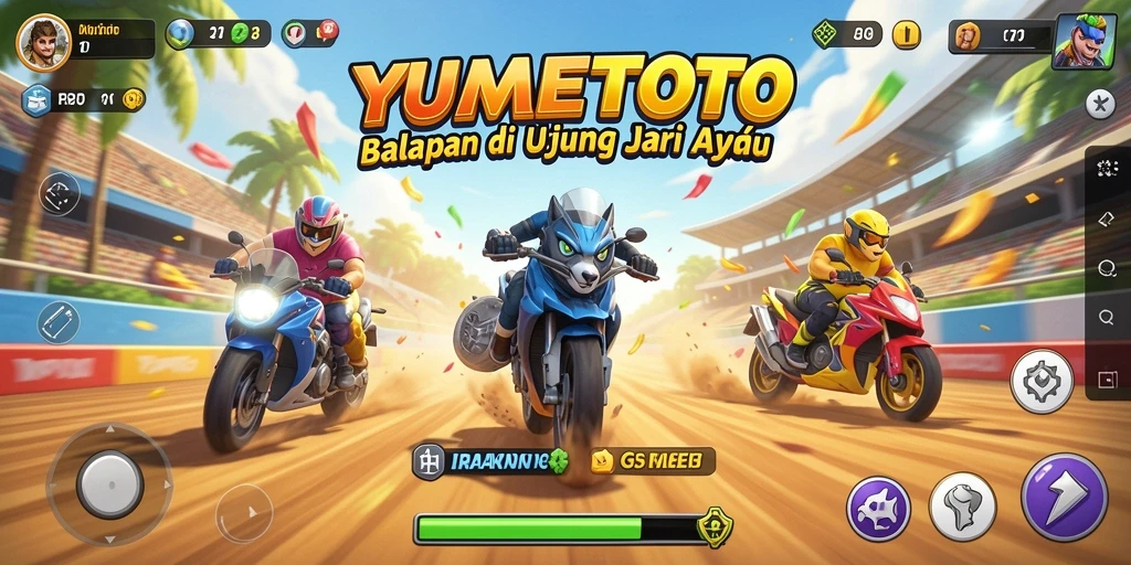 Tampilan seru balapan di YUMETOTO dengan grafis mengagumkan.