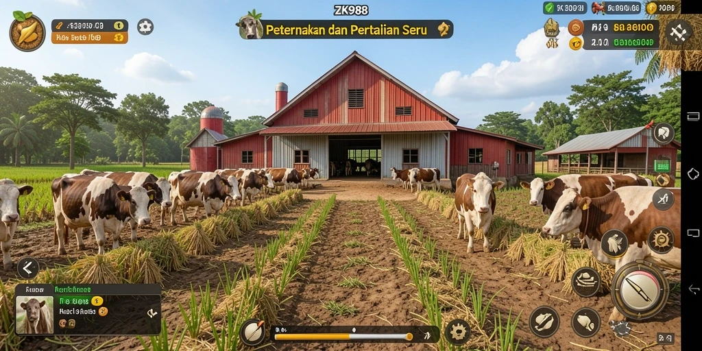 Tampilan gameplay menarik dalam ZK988 yang menunjukkan pertanian aktif.